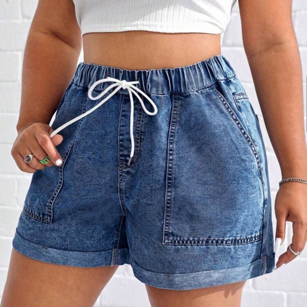 SHEIN Blue Jean Shorts with Drawstring- 1X